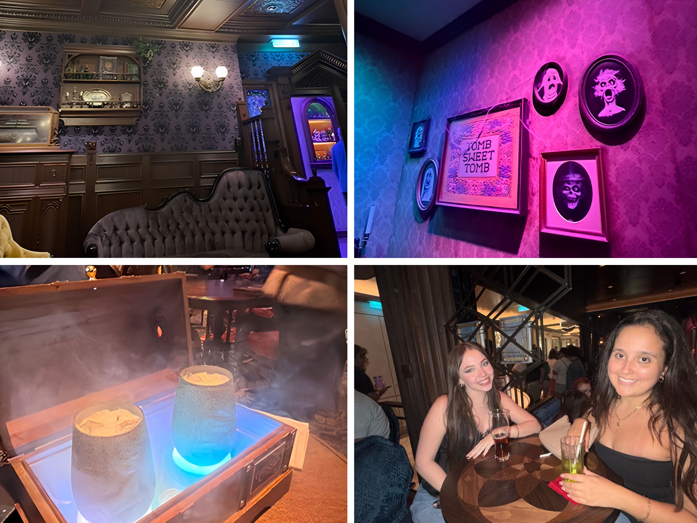 Haunted Mansion Parlor on the Disney Destiny with glowing cocktails