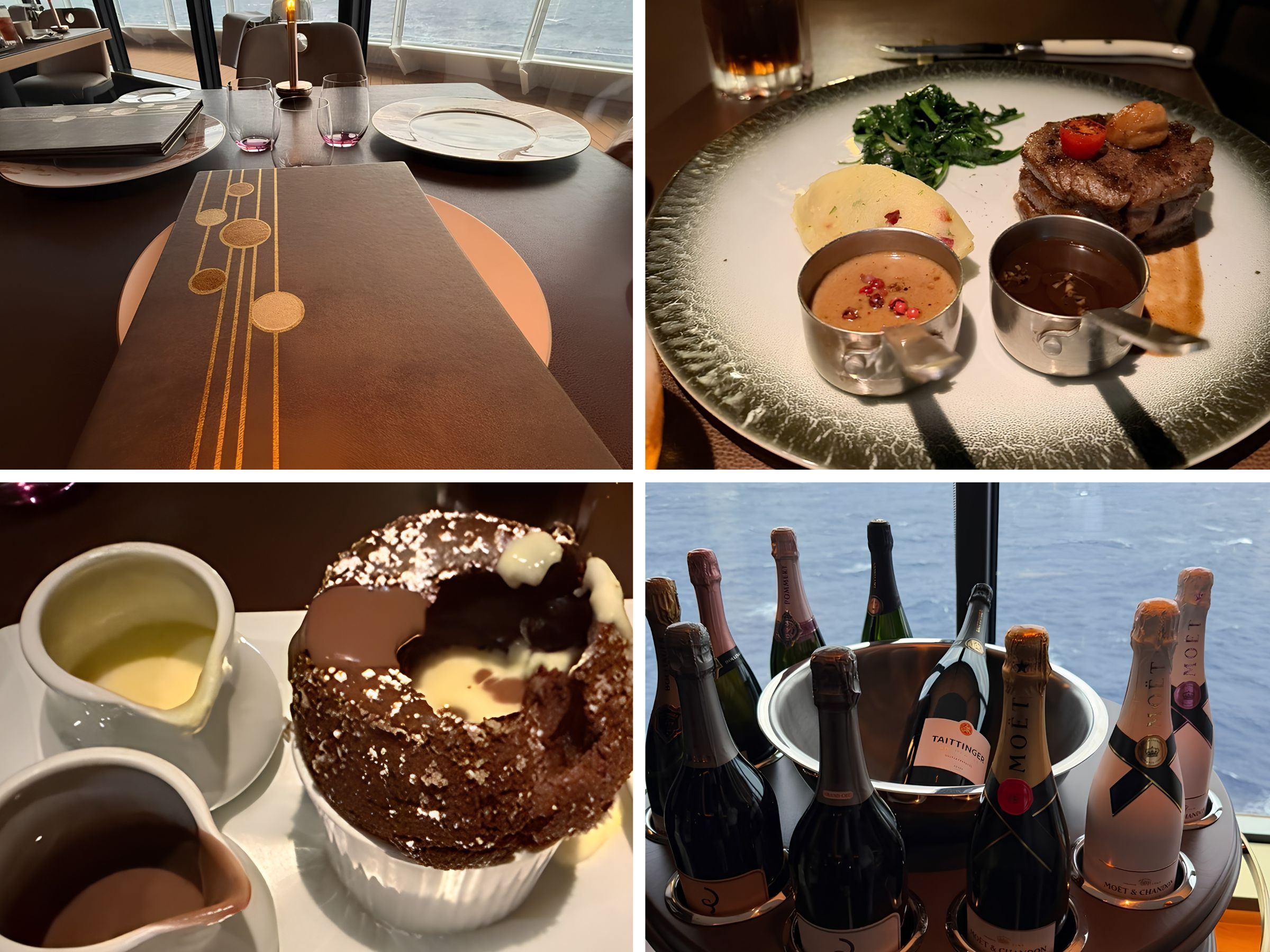 Palo Steakhouse dinner on the Disney Destiny with an ocean view
